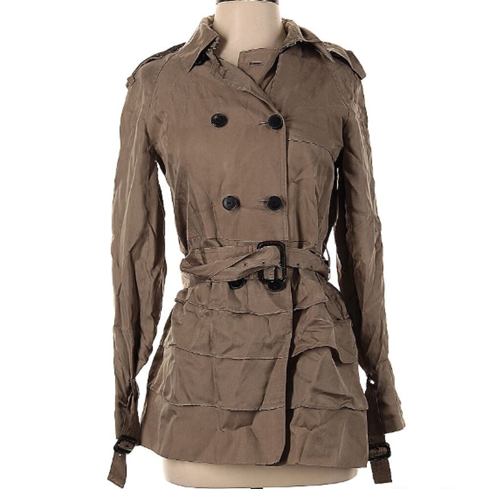 CLUB MONACO Trench Coat XS Cinch Wait Belted Ruffle Office Boho Chic